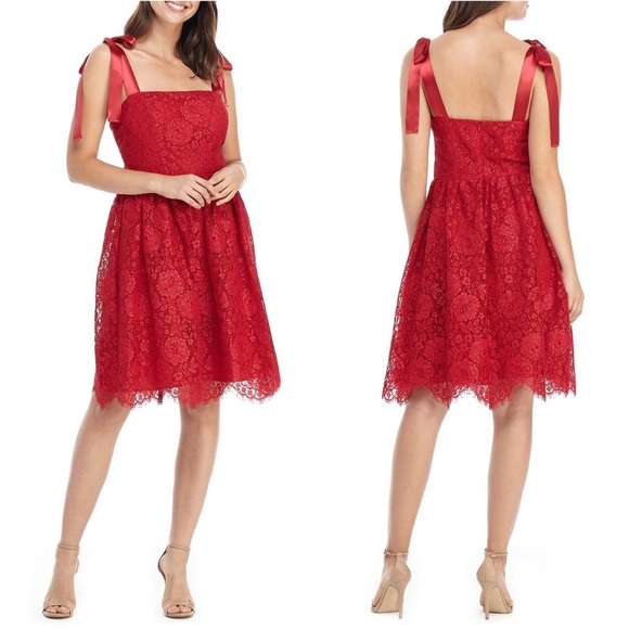 Lucia Satin Strap Lace Dress In Cranberry - Picture 2 of 15